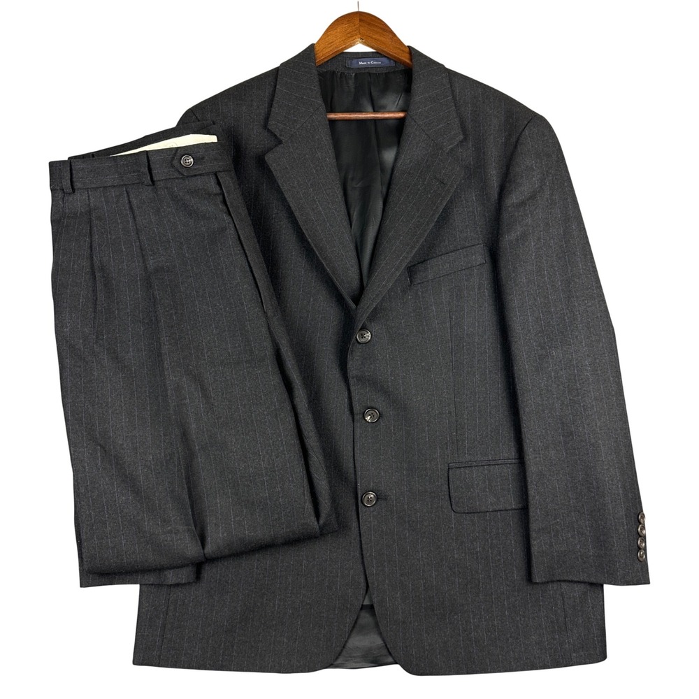 Chaps Ralph Lauren Pinstripe Wool Suit 42R Pants 34/32 Charcoal Grey 2 Piece Set